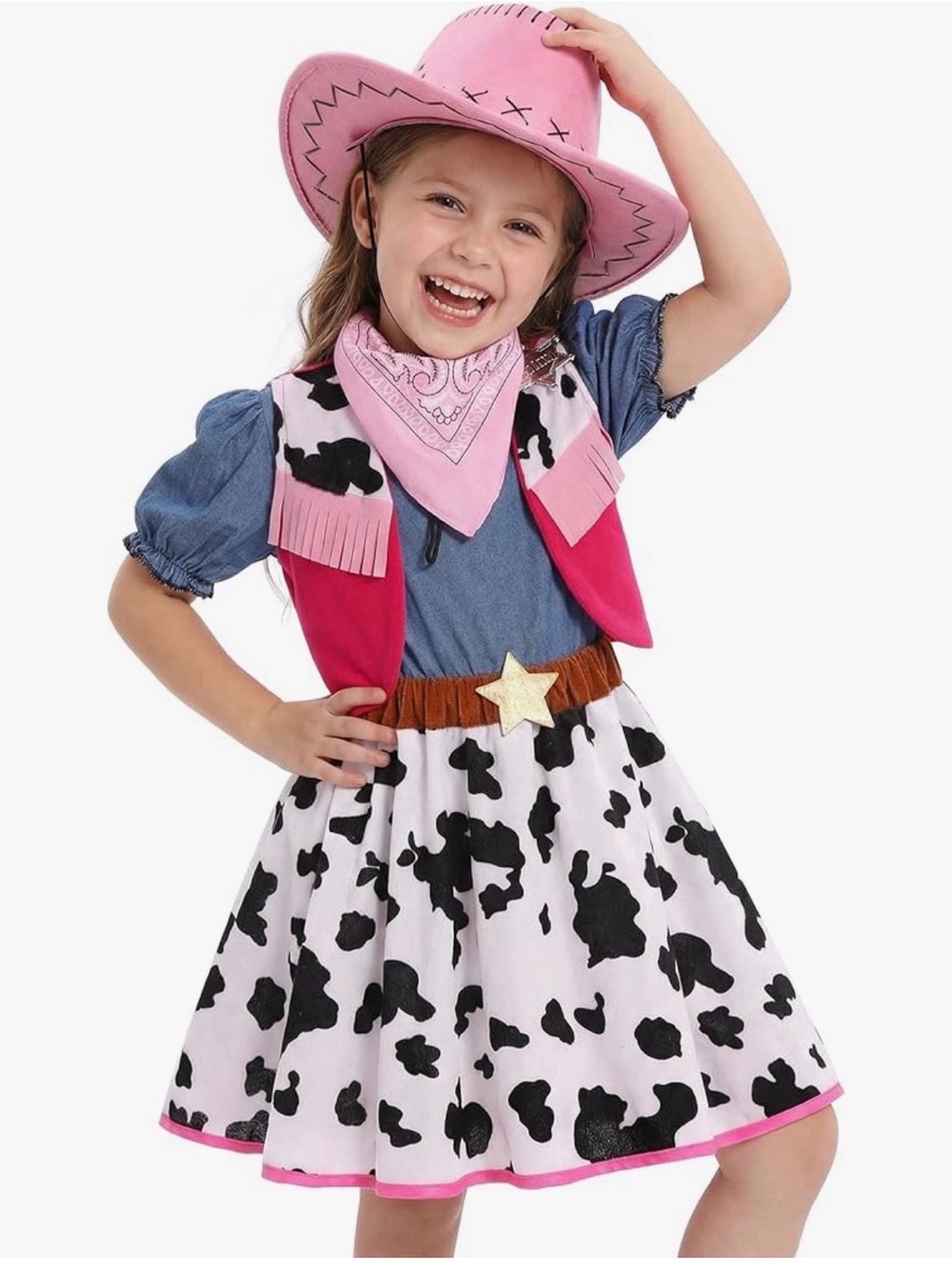 Cowgirl Costume for Girls Halloween Western Rodeo Dress up Outfit with Hat